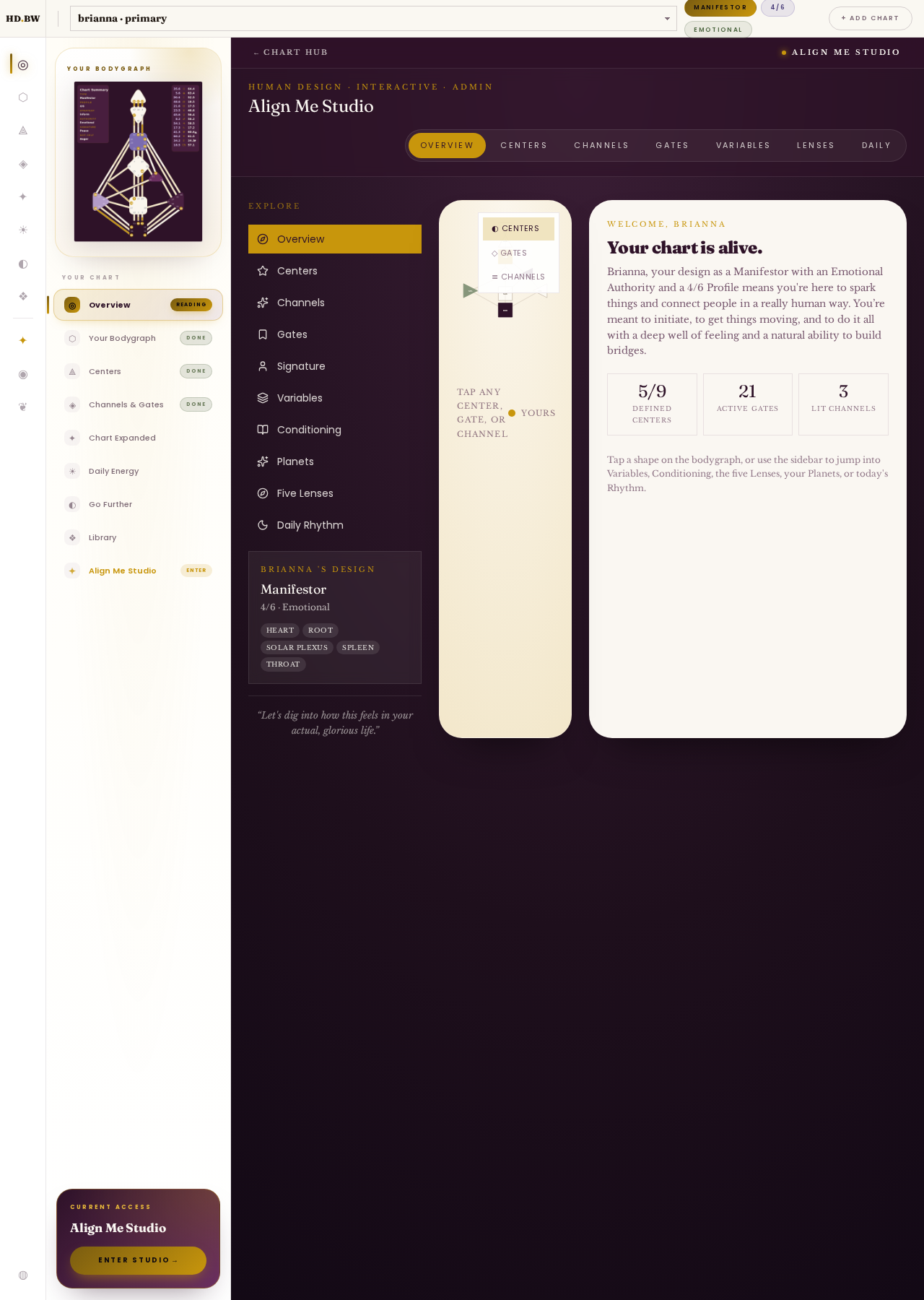 Align Me Studio — the interactive reflective room inside your chart
